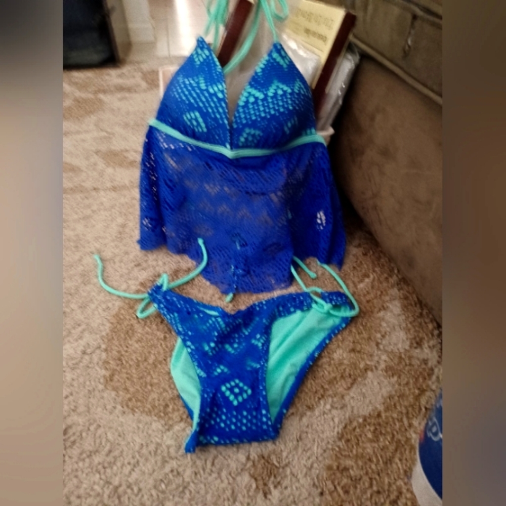 Blue Crochet 2 piece Swim Suit/ Bikini
